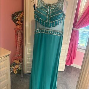 Dancing Queen Teal Beaded Prom Dress